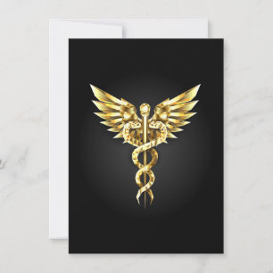 Gold Polygonal Symbol Caduceus Holiday Card