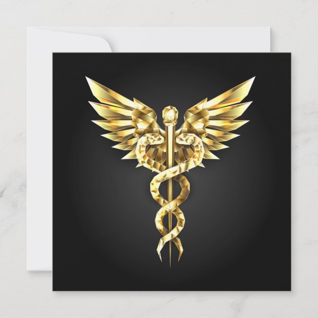 Gold Polygonal Symbol Caduceus Holiday Card (Front)