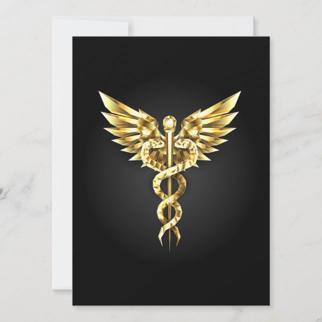 Gold Polygonal Symbol Caduceus Holiday Card (Front)