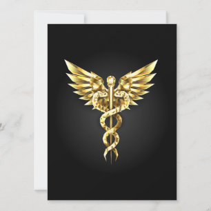 Gold Polygonal Symbol Caduceus Holiday Card
