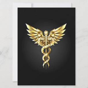 Gold Polygonal Symbol Caduceus Holiday Card