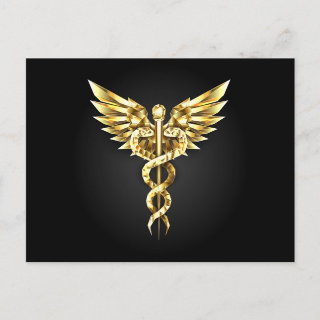 Gold Polygonal Symbol Caduceus Holiday Postcard (Front)
