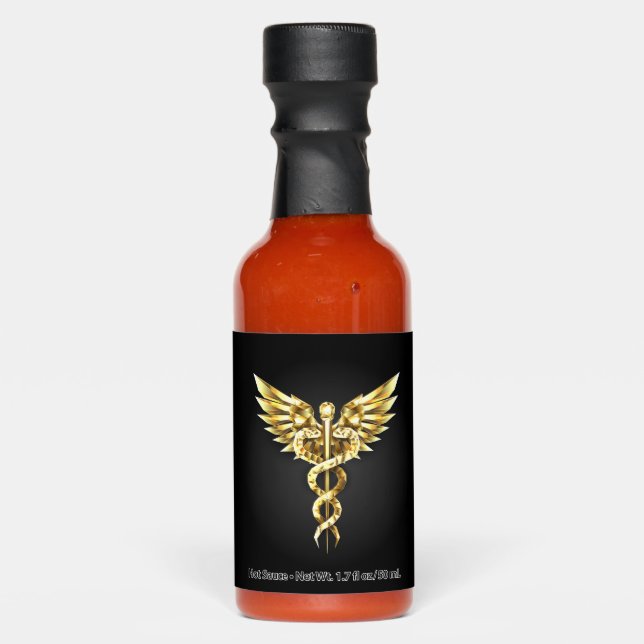 Gold Polygonal Symbol Caduceus Hot Sauces (Front)