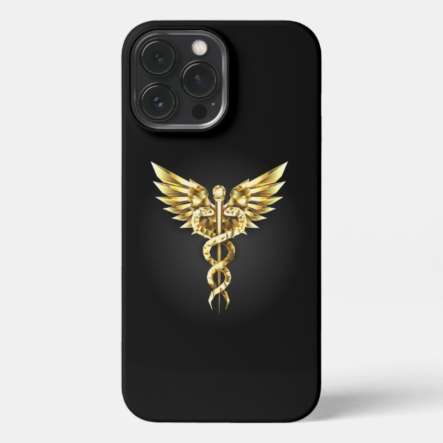 Gold Polygonal Symbol Caduceus iPhone Case (Back)