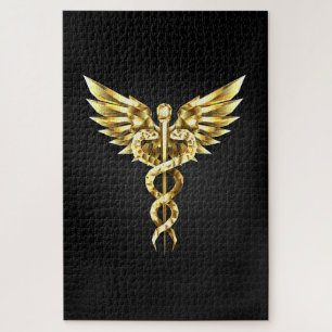 Gold Polygonal Symbol Caduceus Jigsaw Puzzle
