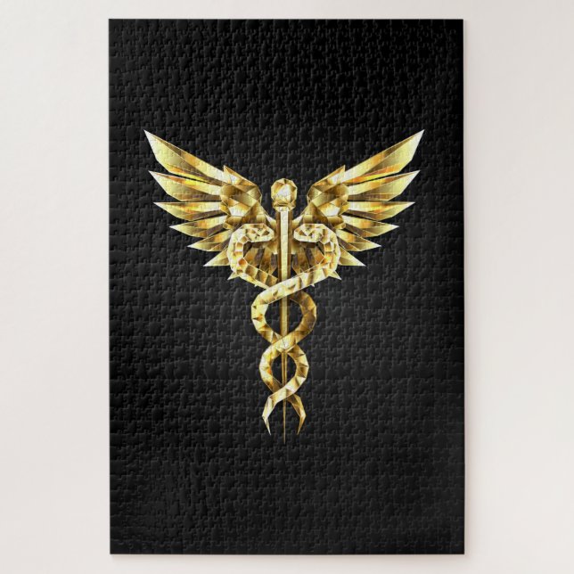 Gold Polygonal Symbol Caduceus Jigsaw Puzzle (Vertical)