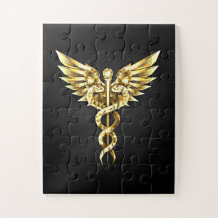 Gold Polygonal Symbol Caduceus Jigsaw Puzzle