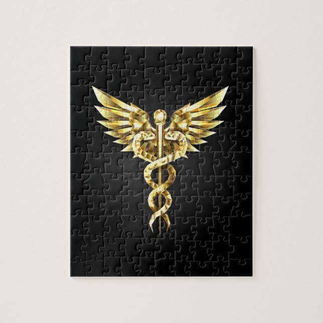 Gold Polygonal Symbol Caduceus Jigsaw Puzzle (Vertical)