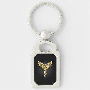 Gold Polygonal Symbol Caduceus Keychain