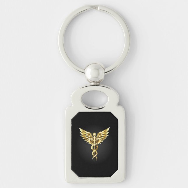 Gold Polygonal Symbol Caduceus Keychain (Front)