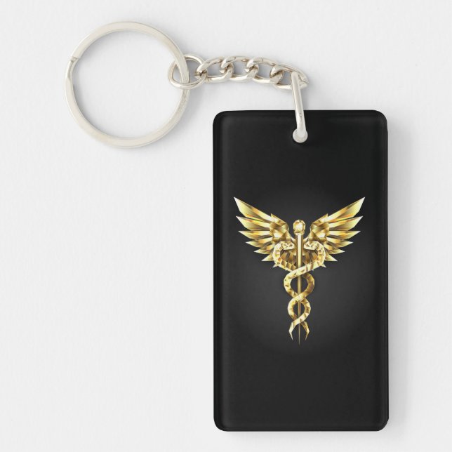 Gold Polygonal Symbol Caduceus Keychain (Front)
