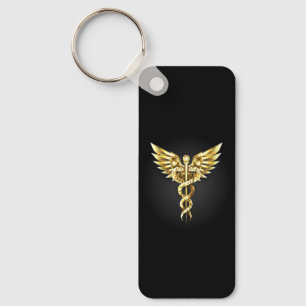 Gold Polygonal Symbol Caduceus Keychain