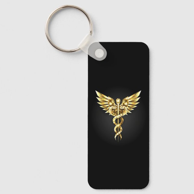 Gold Polygonal Symbol Caduceus Keychain (Front)