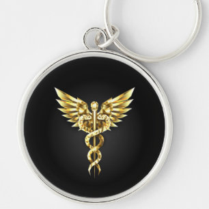Gold Polygonal Symbol Caduceus Keychain