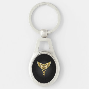 Gold Polygonal Symbol Caduceus Keychain