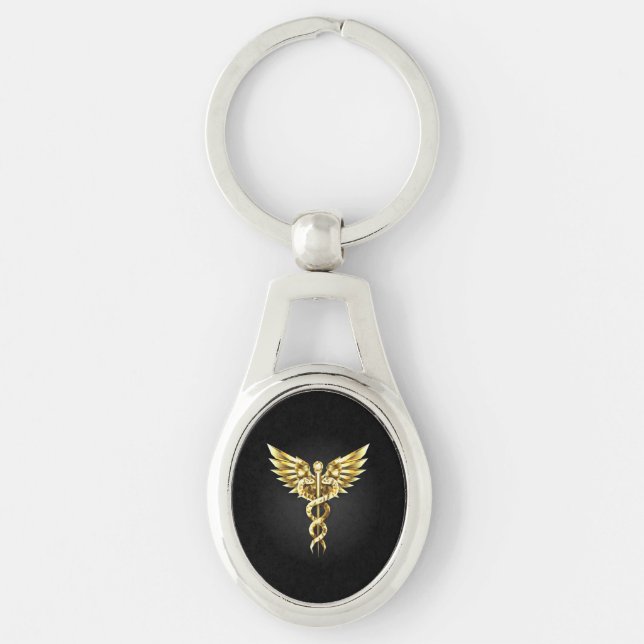 Gold Polygonal Symbol Caduceus Keychain (Front)
