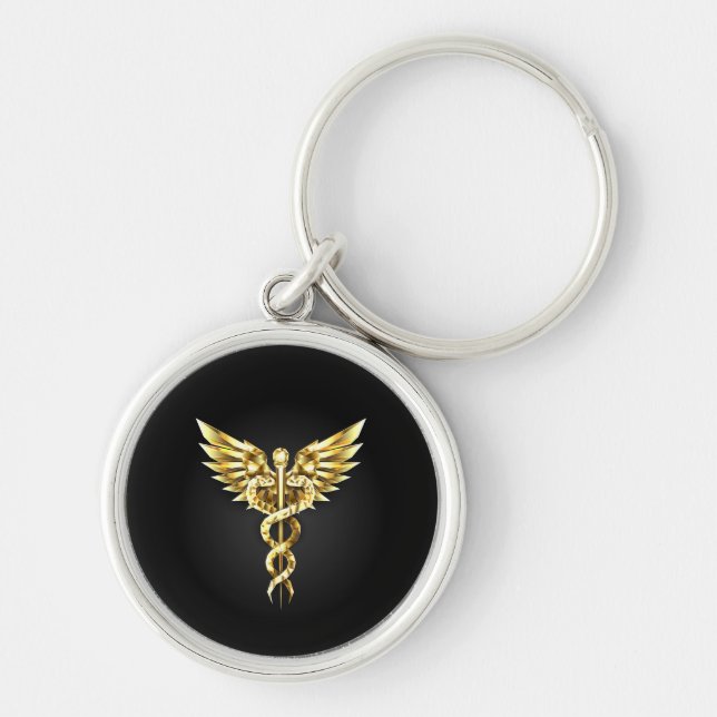 Gold Polygonal Symbol Caduceus Keychain (Front)