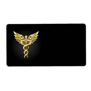Gold Polygonal Symbol Caduceus Label