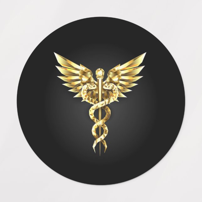 Gold Polygonal Symbol Caduceus Labels (Design 2)