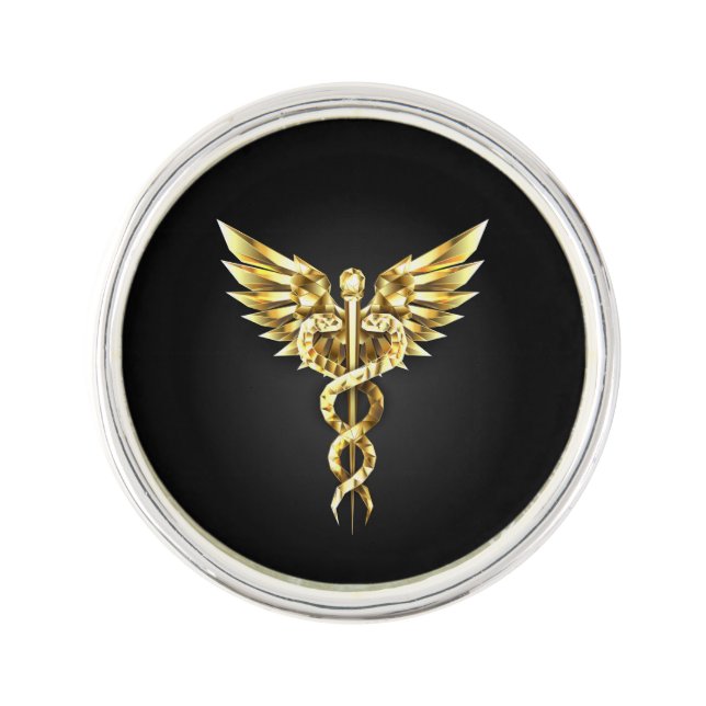 Gold Polygonal Symbol Caduceus Lapel Pin (Front)