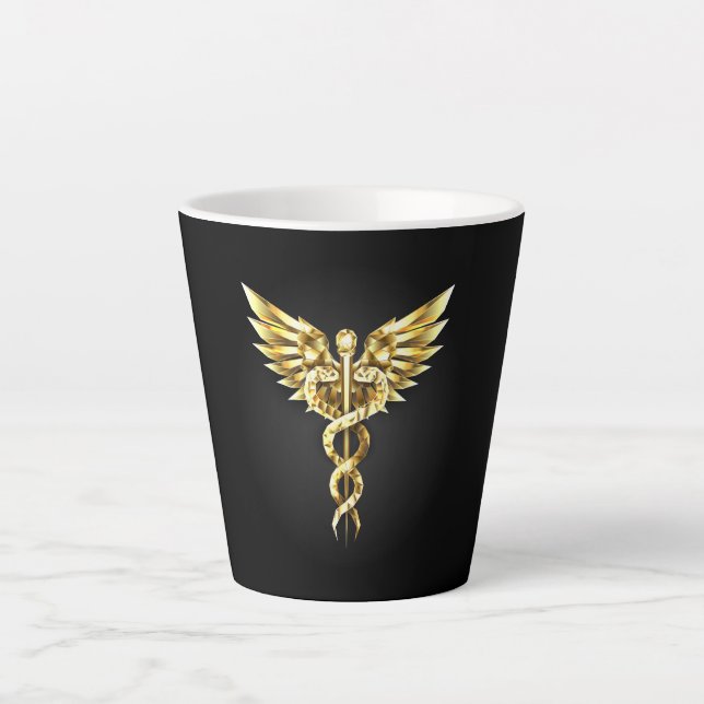 Gold Polygonal Symbol Caduceus Latte Mug (Front)