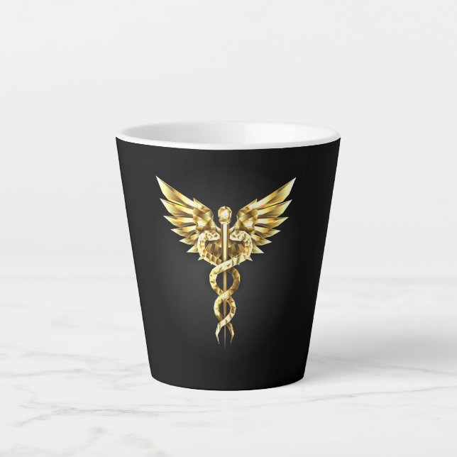 Gold Polygonal Symbol Caduceus Latte Mug (Front)