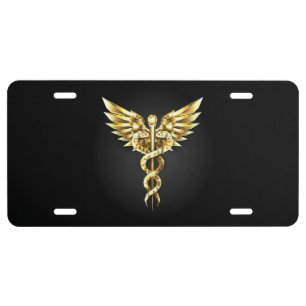 Gold Polygonal Symbol Caduceus License Plate
