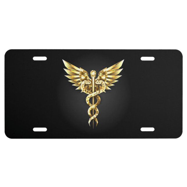 Gold Polygonal Symbol Caduceus License Plate (Front)