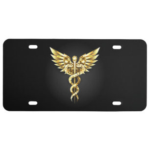 Gold Polygonal Symbol Caduceus License Plate