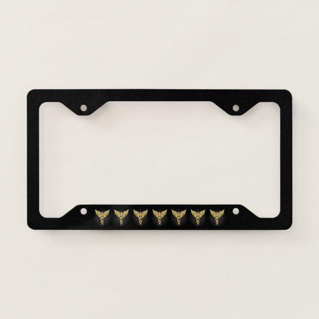 Gold Polygonal Symbol Caduceus License Plate Frame (Front)