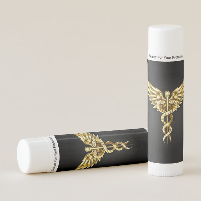 Gold Polygonal Symbol Caduceus Lip Balm (Front)