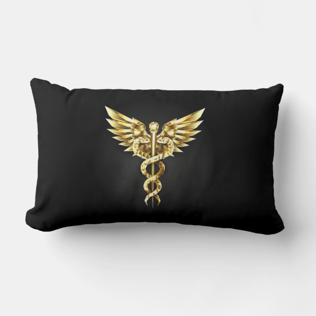 Gold Polygonal Symbol Caduceus Lumbar Pillow (Front)
