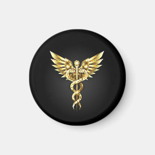Gold Polygonal Symbol Caduceus Magnet