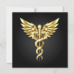 Gold Polygonal Symbol Caduceus Magnetic Invitation