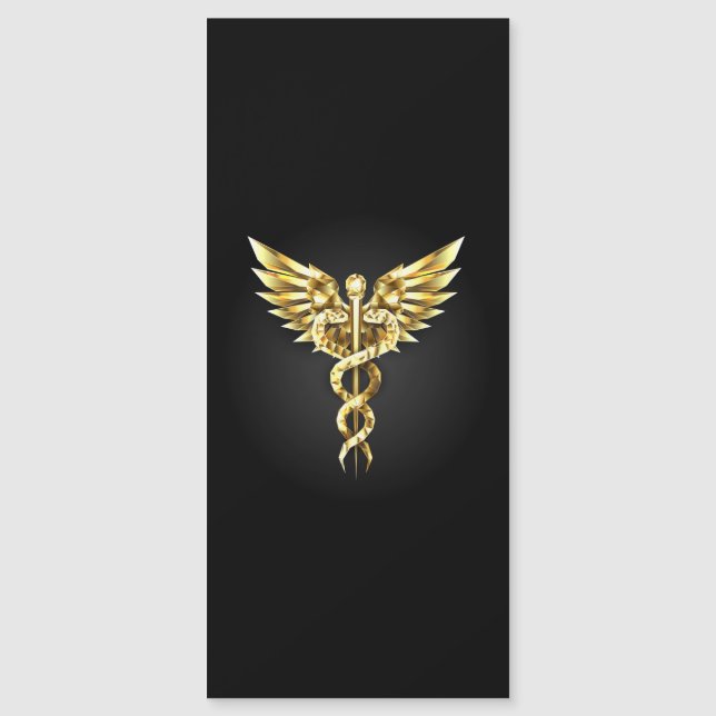 Gold Polygonal Symbol Caduceus Magnetic Invitation (Front)
