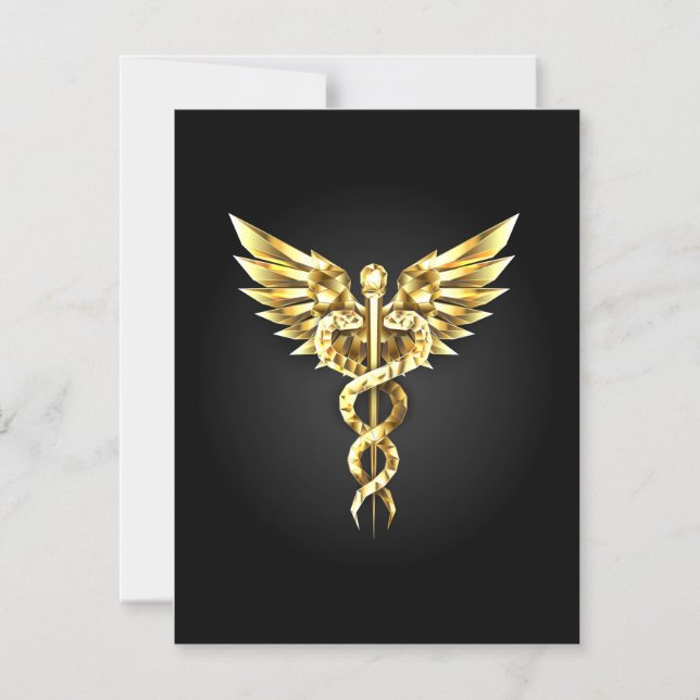Gold Polygonal Symbol Caduceus Magnetic Invitation (Front)
