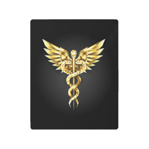 Gold Polygonal Symbol Caduceus Metal Print