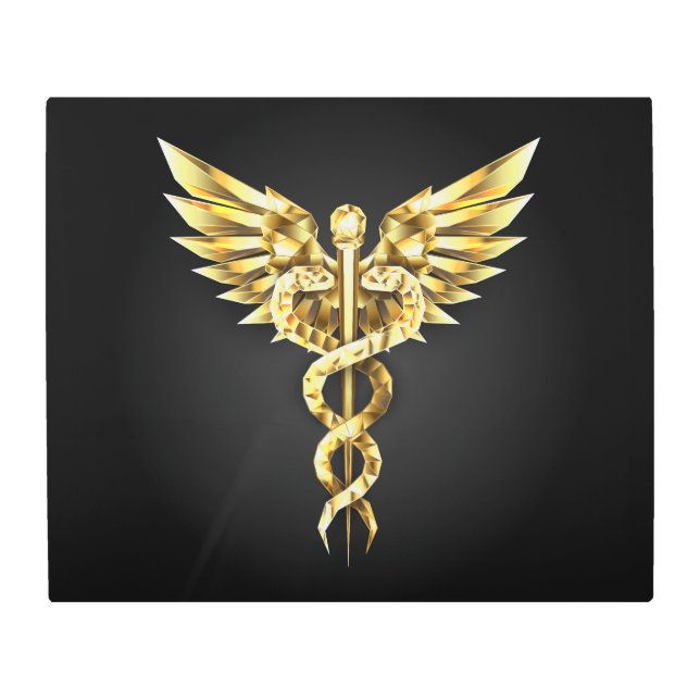 Gold Polygonal Symbol Caduceus Metal Print (Front)