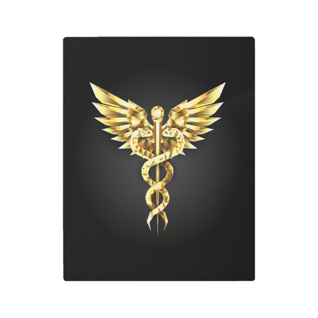 Gold Polygonal Symbol Caduceus Metal Print (Front)
