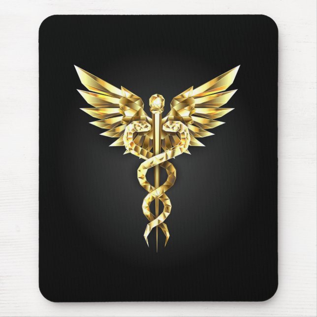 Gold Polygonal Symbol Caduceus Mouse Pad (Front)