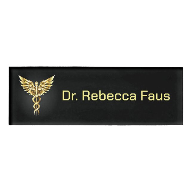 Gold Polygonal Symbol Caduceus Name Tag (Front)