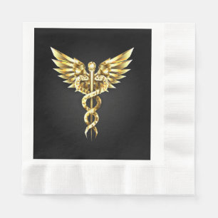 Gold Polygonal Symbol Caduceus Napkins