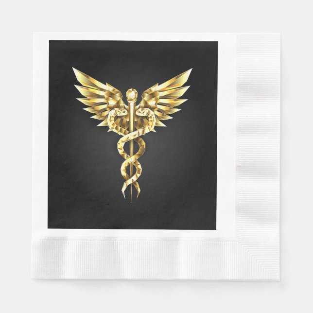 Gold Polygonal Symbol Caduceus Napkins (Front)