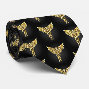 Gold Polygonal Symbol Caduceus Neck Tie