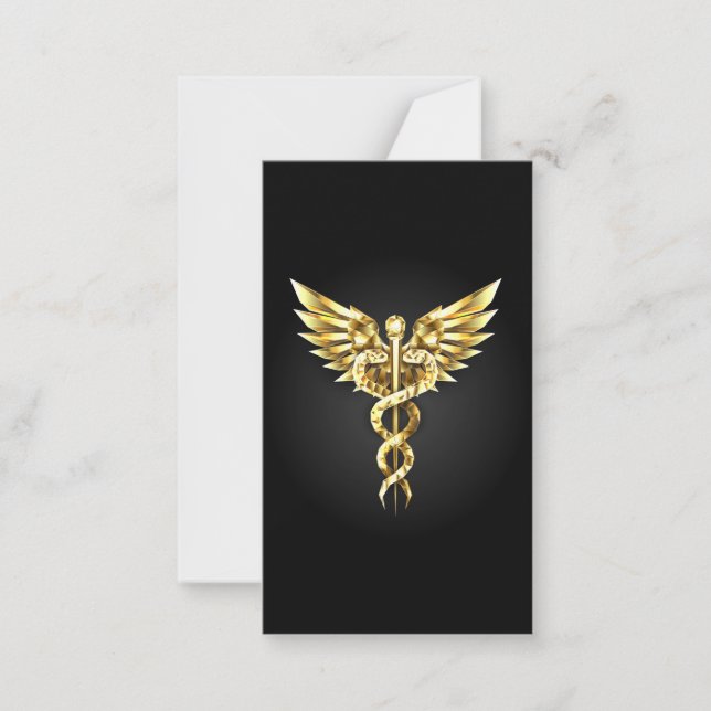 Gold Polygonal Symbol Caduceus Note Card (Front)
