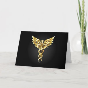 Gold Polygonal Symbol Caduceus Note Card