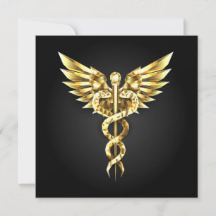 Gold Polygonal Symbol Caduceus Note Card