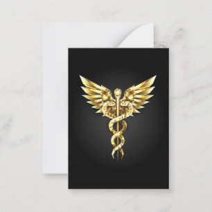 Gold Polygonal Symbol Caduceus Note Card
