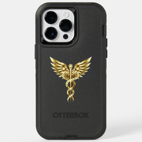 Gold Polygonal Symbol Caduceus OtterBox iPhone 14 Pro Max Case