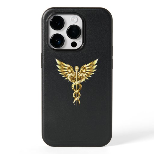 Gold Polygonal Symbol Caduceus OtterBox iPhone 14 Pro Case